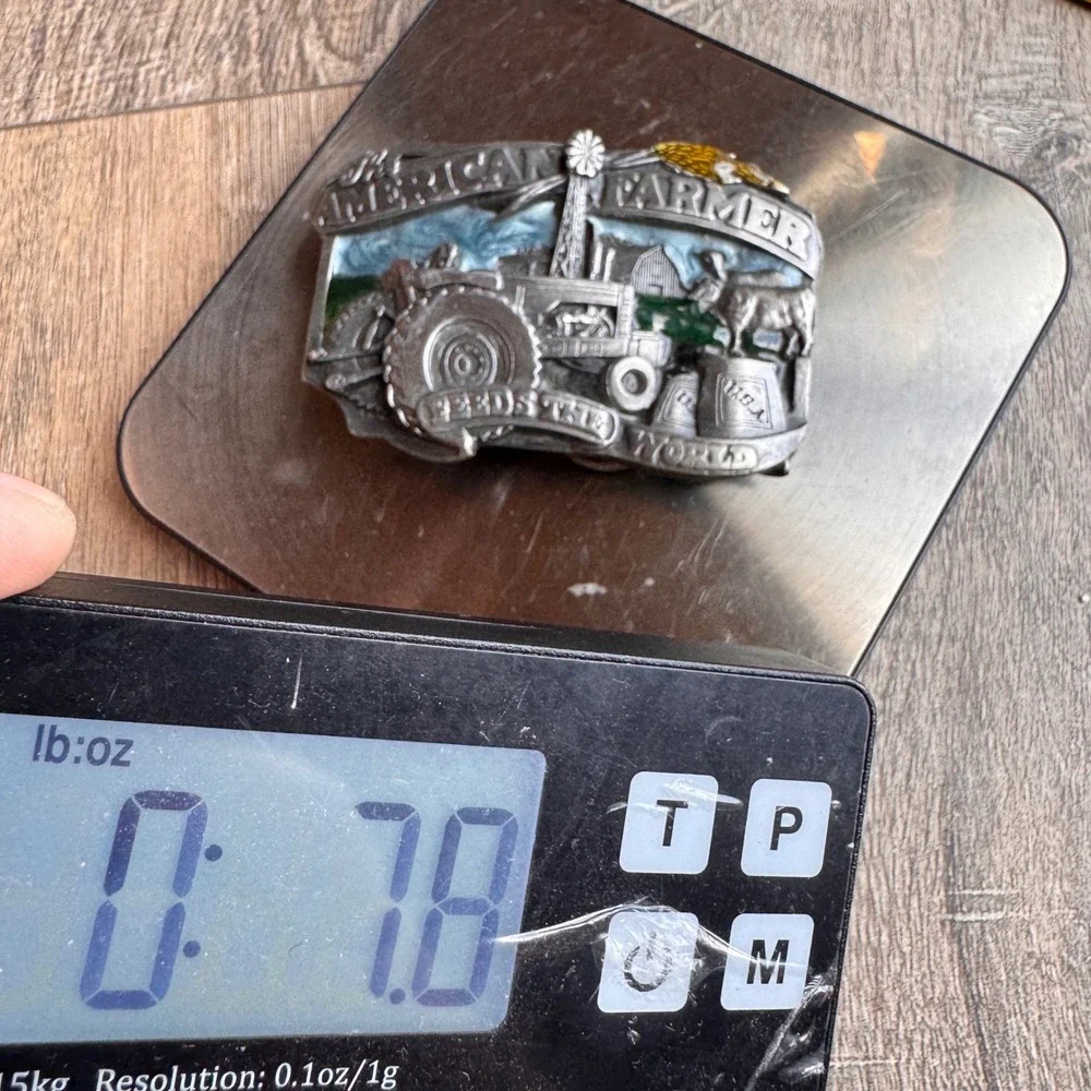Vintage 1983 Siskiyou American Farmer Feeds The World Belt Buckle E-27 Pewter